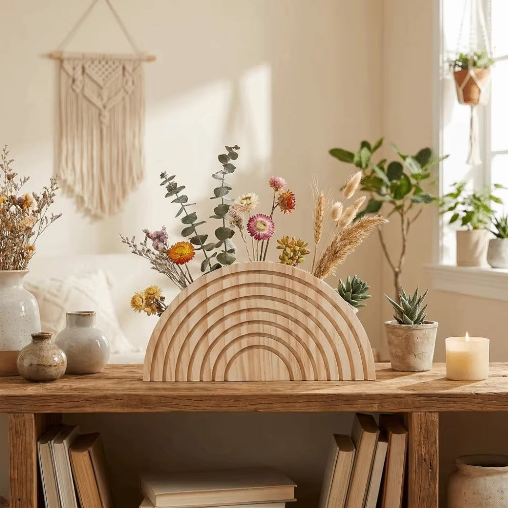 Support mural rustique en bois pour fleurs