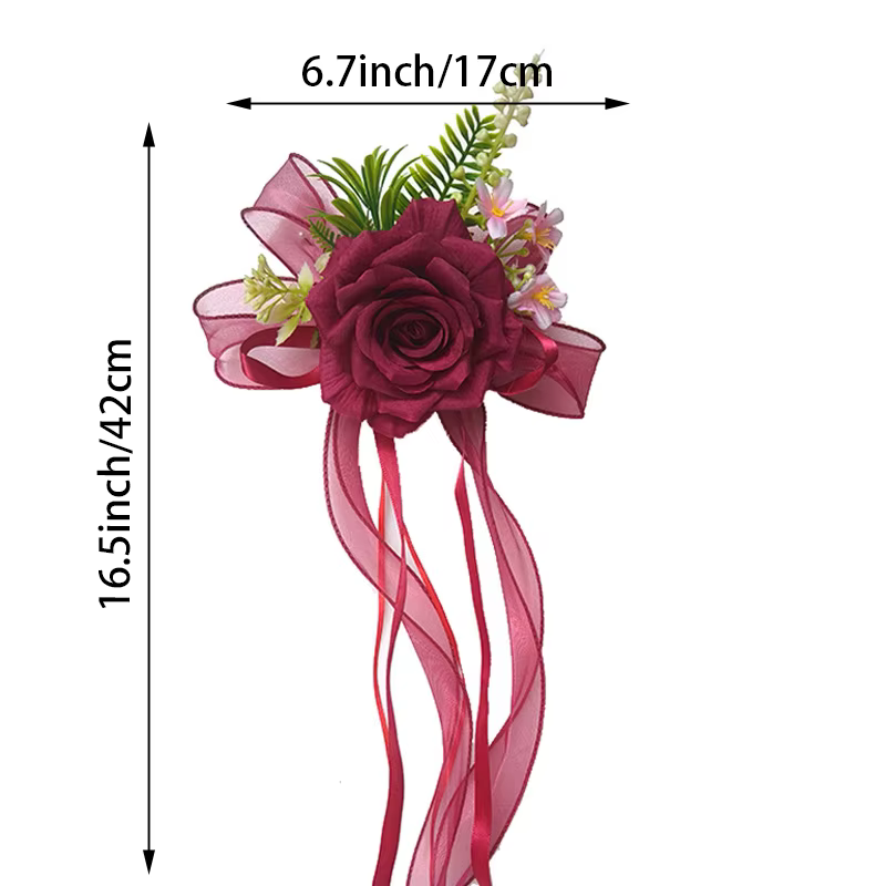 Grande fleur de rose à bords frisés (avec ventouse) – Décoration florale artificielle pour rétroviseur de voiture de