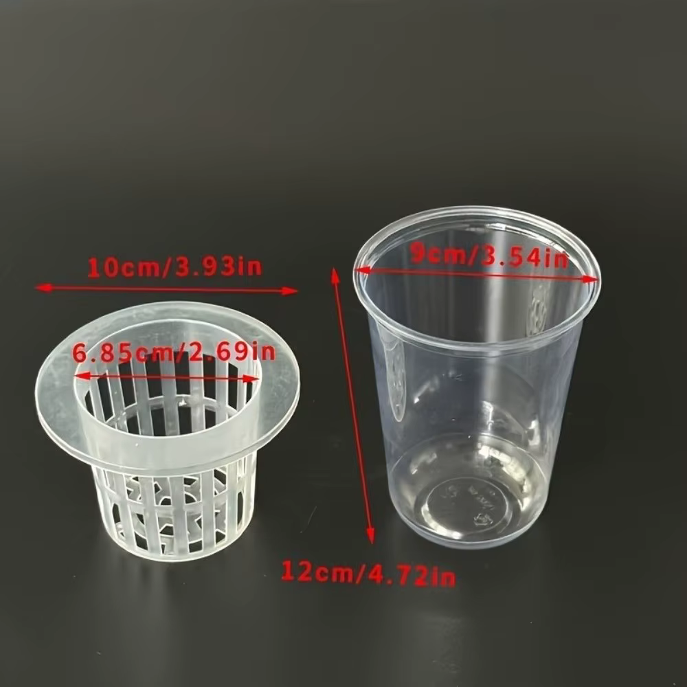 Gobelets en maille plastique transparente pour hydroponie