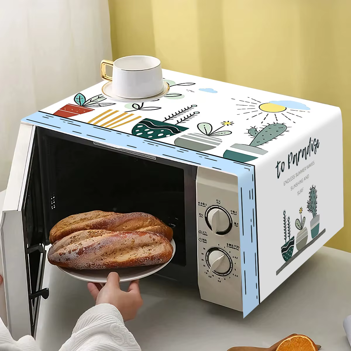 Housse anti-poussière pour micro-ondes à motif de plantes en pot