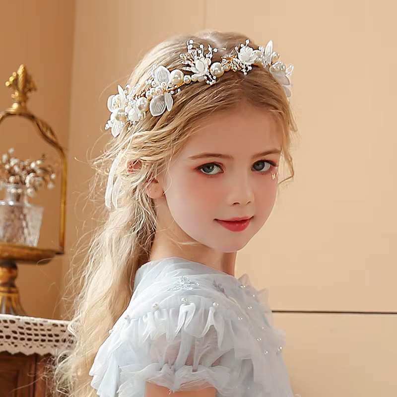 Bandeau élégant pour filles, imitation de perles, coiffure pour bébés filles, couronne de fleurs, guirlande de mariée, cerceau de tête, bandeaux de mariage