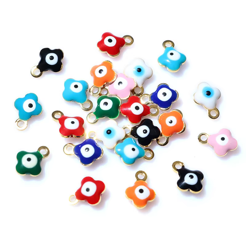 20pcs 9x7mm émail mauvais yeux fleur charmes pendentif petit en acier inoxydable bricolage fabrication de bijoux accessoires résultats