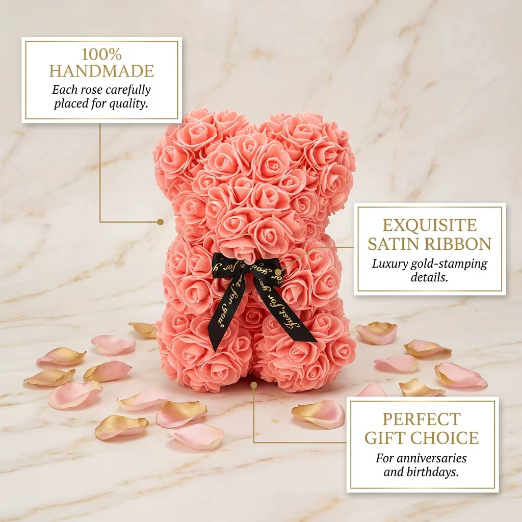 Rose éternelle artificielle 2026 en forme d'ours en peluche pour la fête des Mères