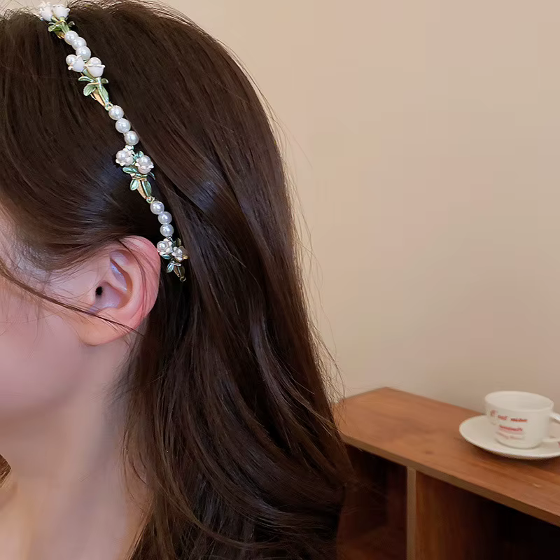 Bandeau de cheveux fleur perle pour femme, bandeau tête de mort haute, pression supérieure, breloque florale, accessoires pour cheveux polyvalents, mode