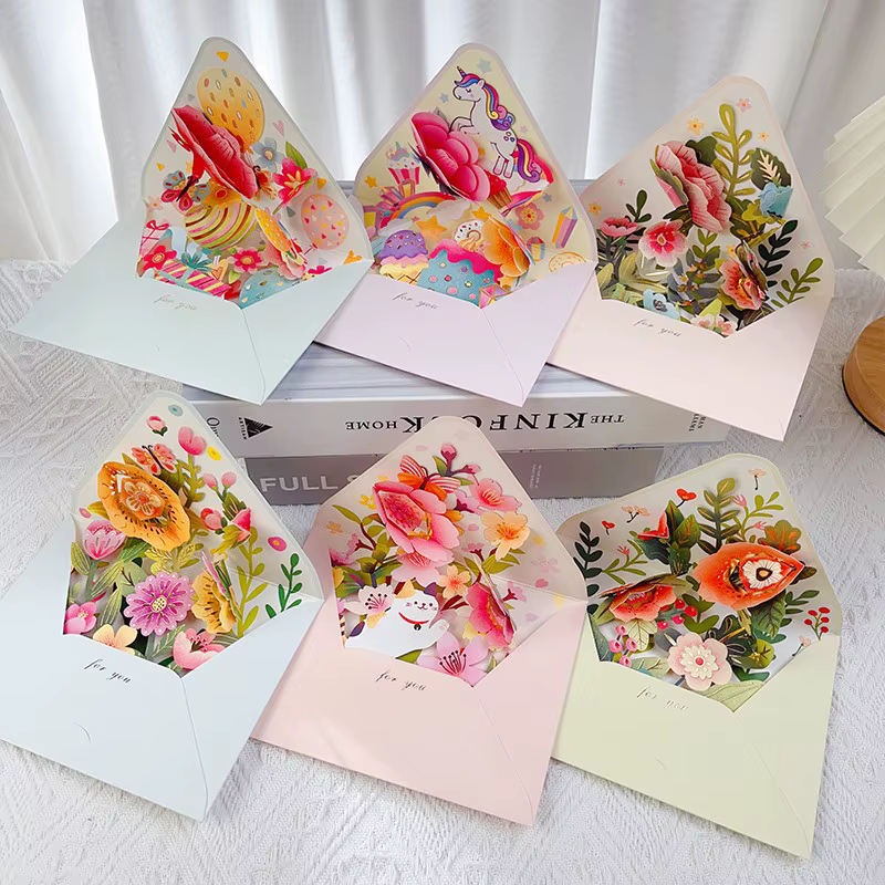Cartes de vœux à fleurs surprise de style pop-up adaptées aux festivals Saint-Valentin anniversaire bénédiction