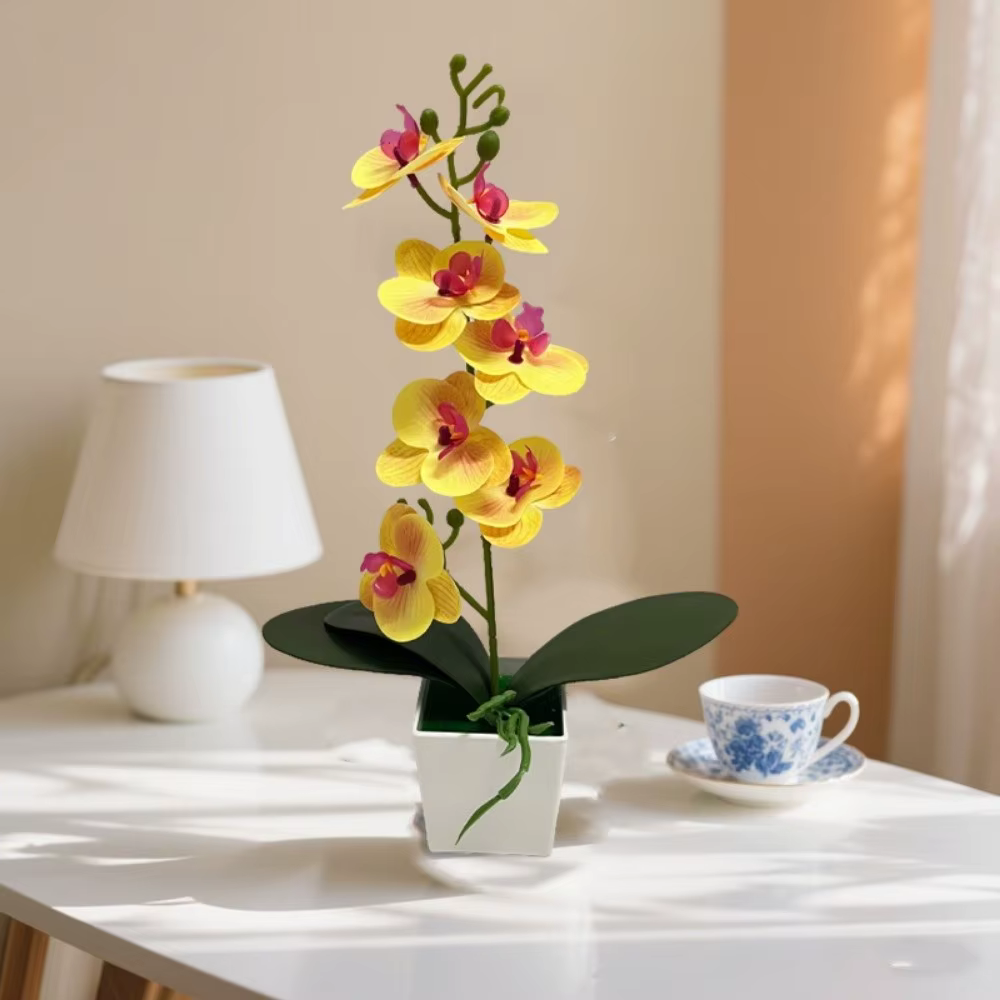 7 Fleurs d'orchidées artificielles en pot