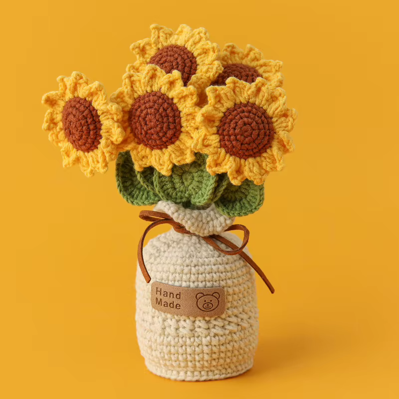 2025 tulipes fleurs au Crochet avec Pot de tournesol tricoté