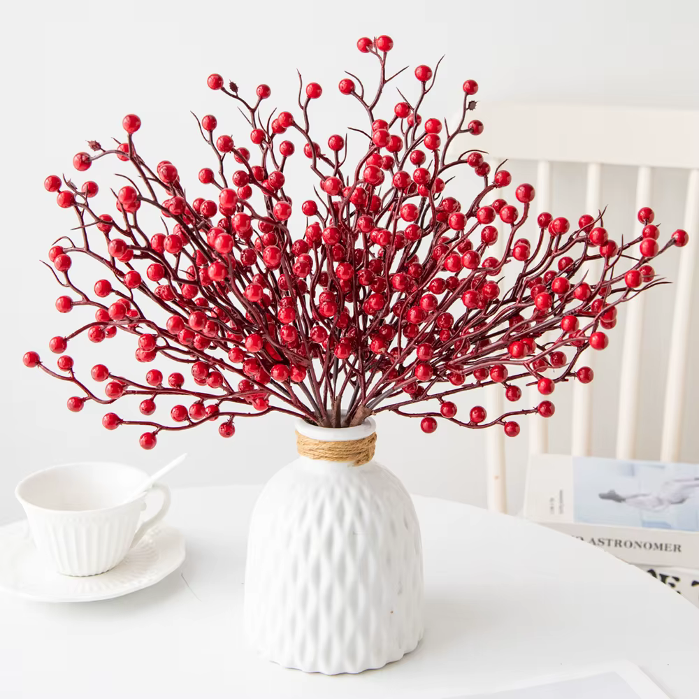 Artificialplant Houx Petits Fruits Rouges De Noël Maison Chambre Décoration De Table De Mariage Bricolage Cadeaux Fleur Tir Prop Accessoires