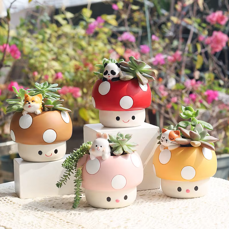 Pot de plantes succulentes en forme de champignon créatif