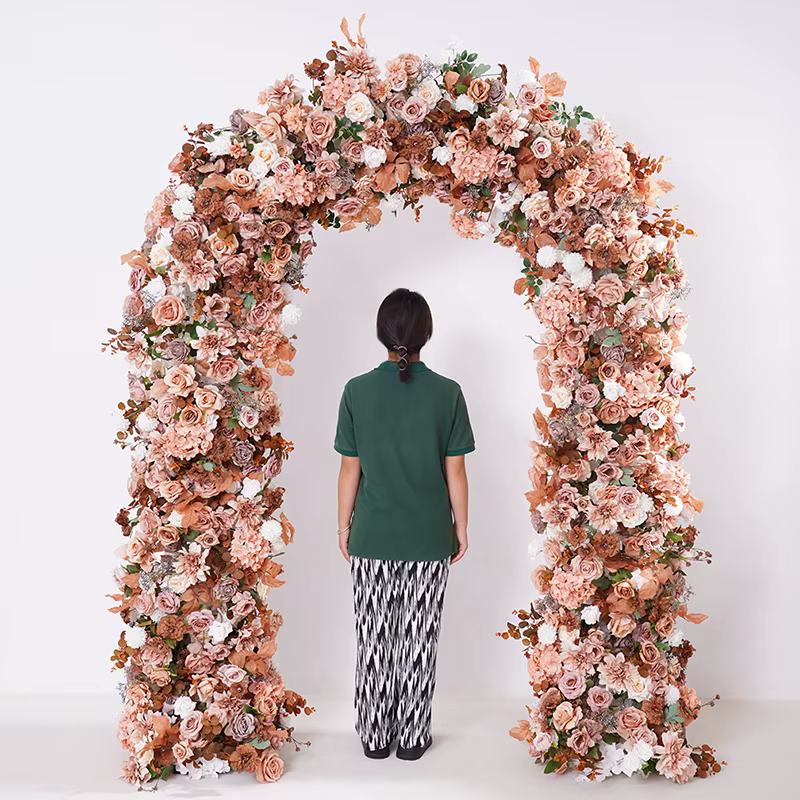 Série café blanc Rose Dahlia fleur rangée décor mariage toile de fond cadre événement scène Arrangement Floral accessoires de réception H866419
