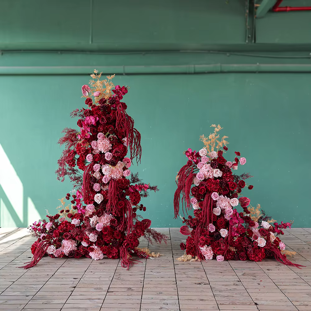 Arrangement floral suspendu d'orchidée d'hortensia artificielle Rose bordeaux de luxe pour décor d'arrière-plan de scène d'événement de mariage J2954