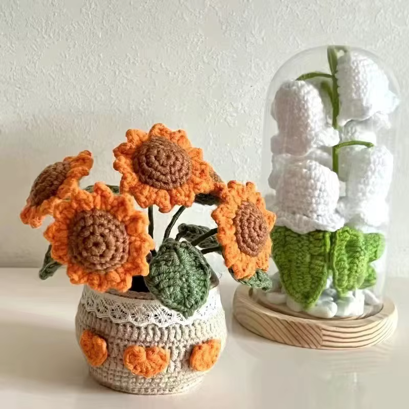 Kit de tricot et crochet fait main en forme de plante de fraise en pot