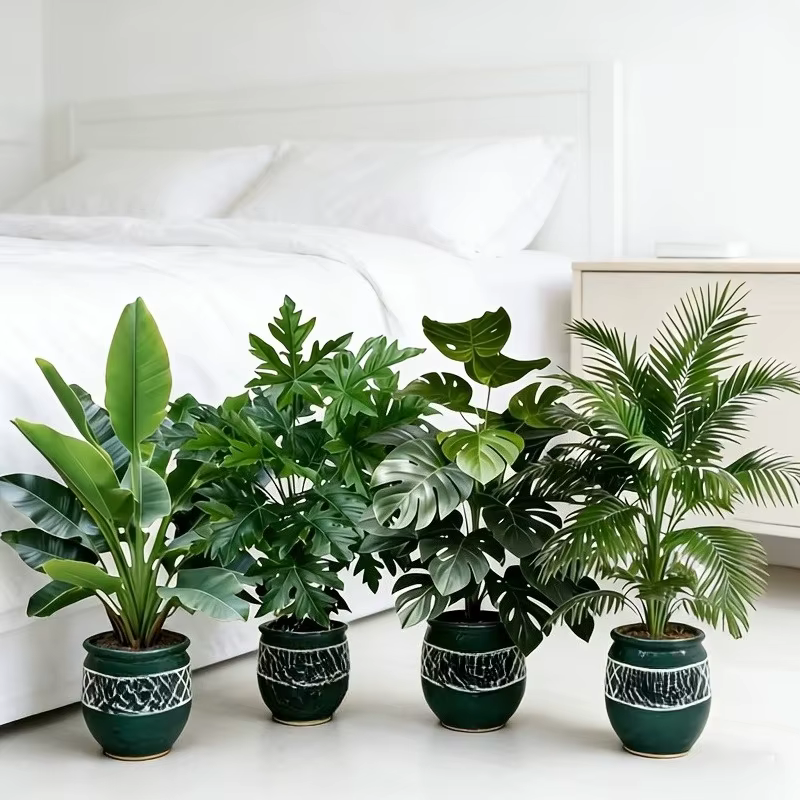 Lot de 4 grandes plantes artificielles Areca Palm avec 48 feuilles