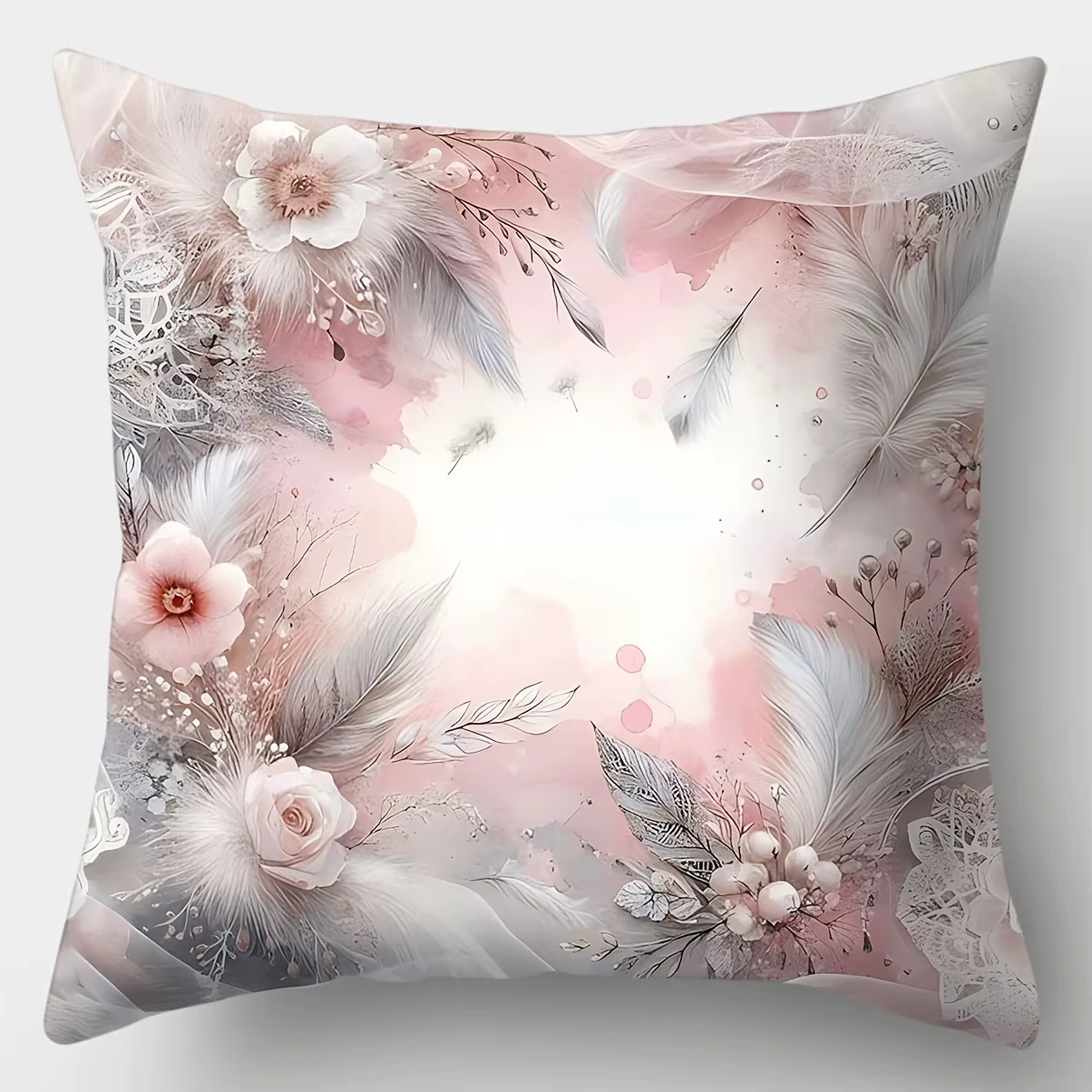 Taie d'oreiller florale et plumes pour décoration de maison