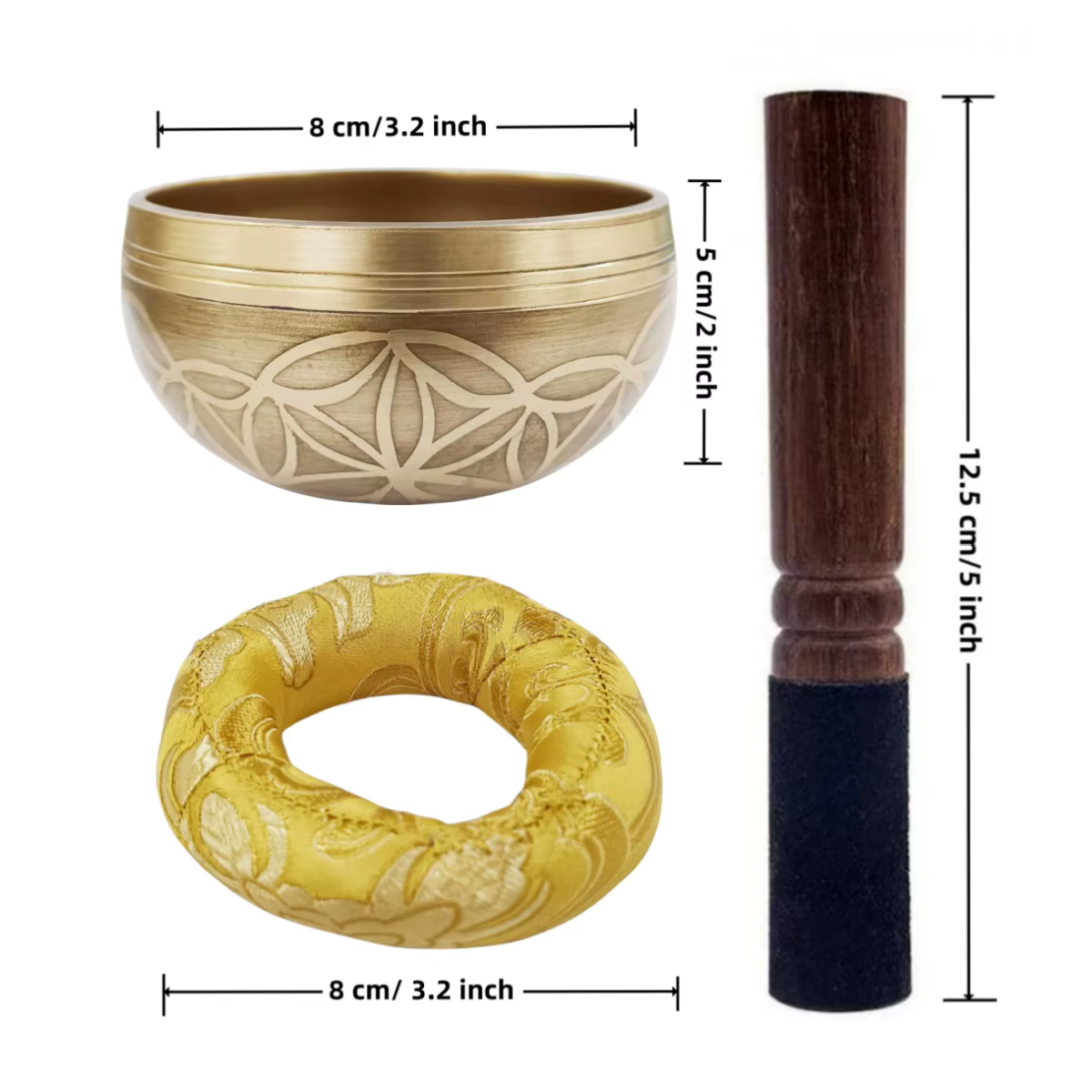Miwayer Ensemble de bols chantants tibétains Fleur de vie Cadeau unique utile pour la méditation Yoga Soulagement du stress Prière et la pleine conscience