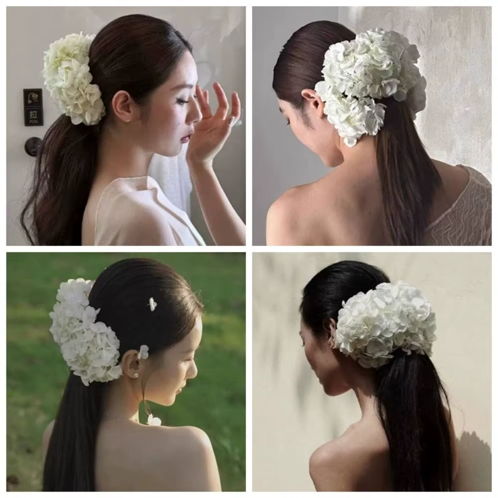 Coiffure de mariée à fleurs blanches, hortensia, couvre-chef de mariée élégant, Style français, bijoux de cheveux de mariage, accessoires de photographie, nouvelle collection