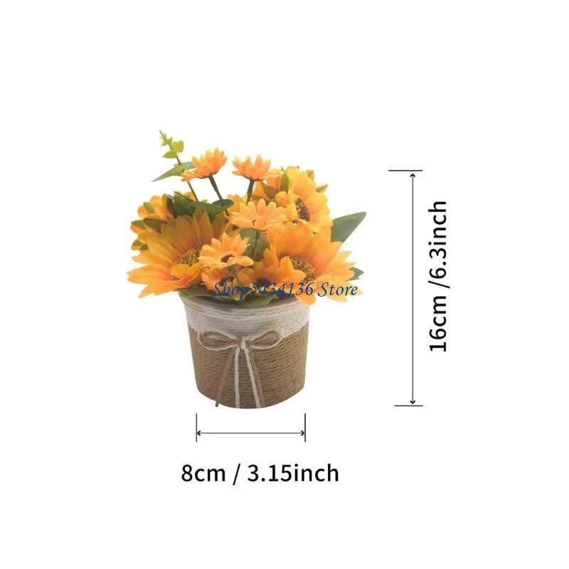 Tournesols artificiels H7ED dans petit Vase