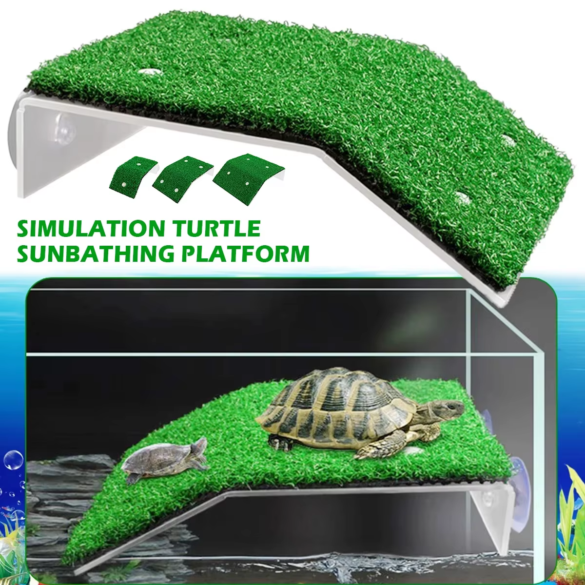 Plate-forme de se prélasser pour tortues, Simulation de repos, rampe de pelouse, quai de tortue, île flottante, Terrarium pour Reptile, accessoire d'aquarium