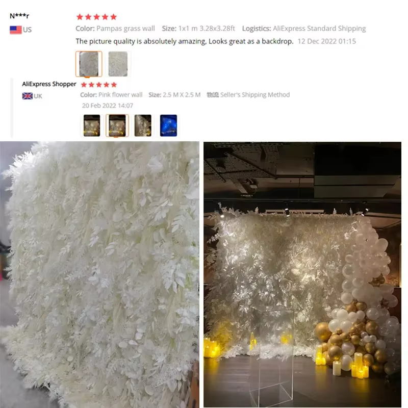 Mur de fleurs artificielles en tissu blanc enroulable