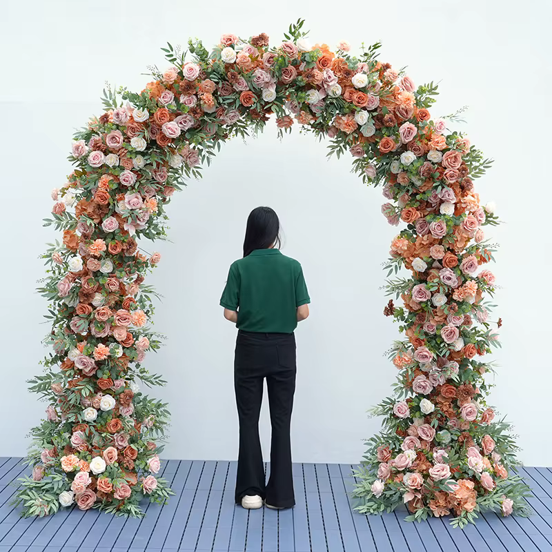 Rose marron Rose verdure fleur rangée décor arc cadre église mariage toile de fond Arrangement Floral en plein air événement scène accessoires H8787
