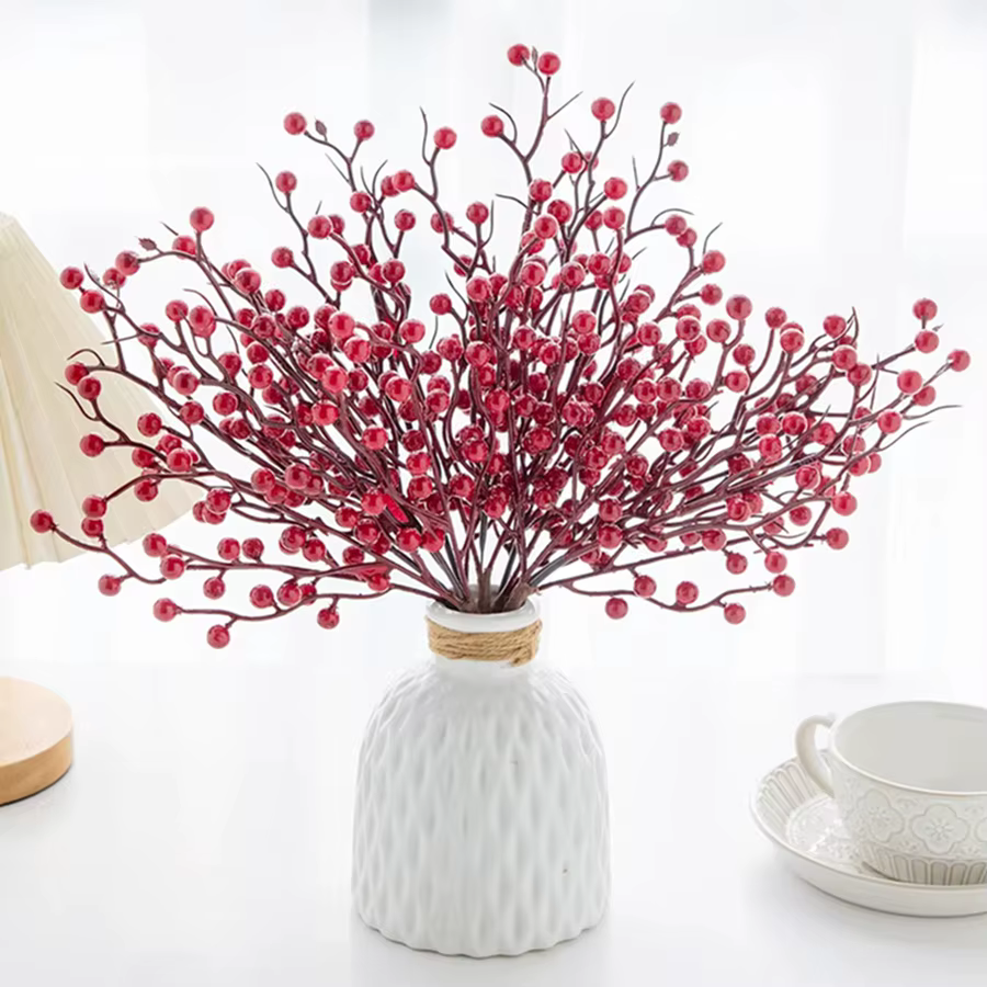 Plante artificielle Holly Petits Fruits Rouges De Noël Maison Table Arrangement Décor Cadeaux De Mariage Fleur Photographie Prop Accessoires