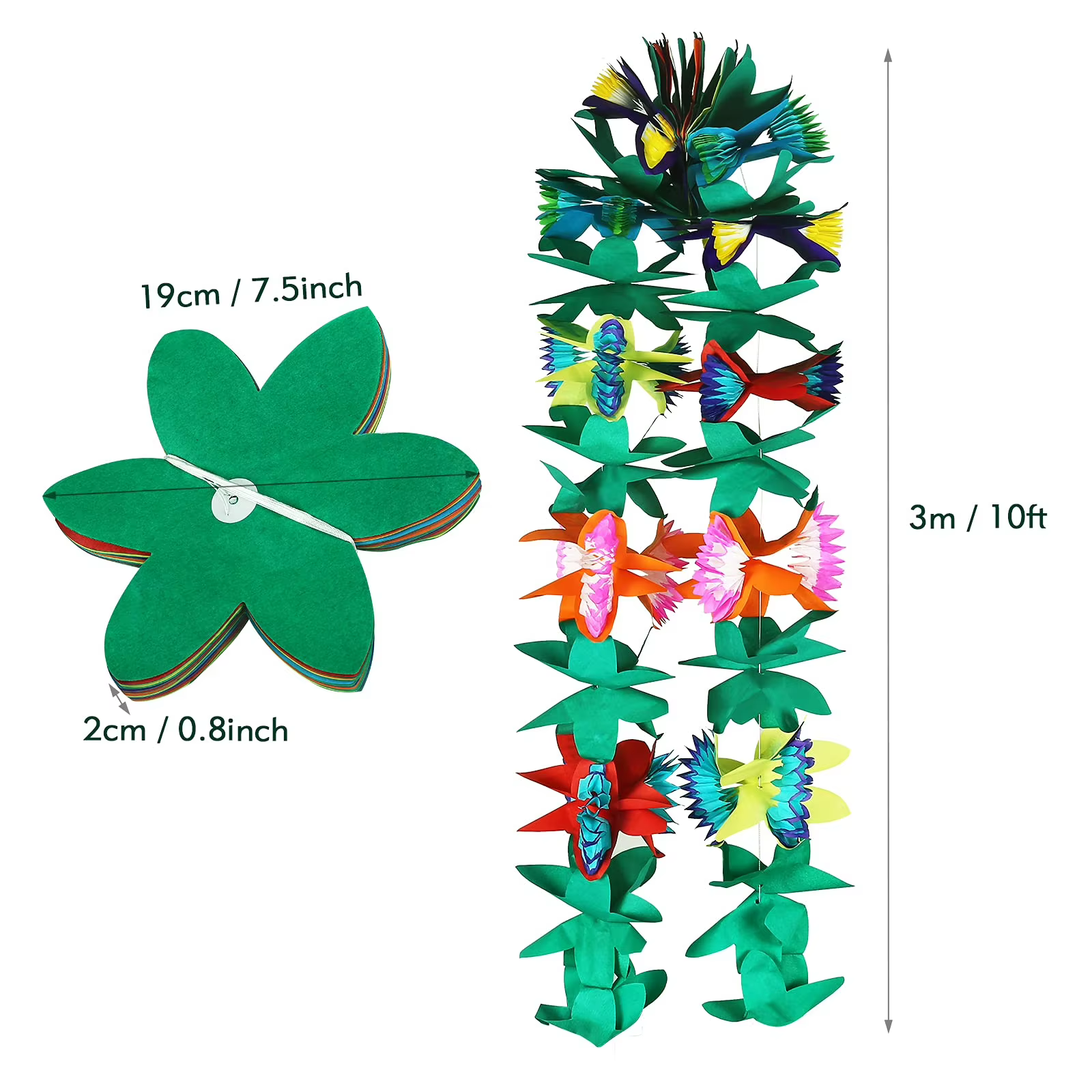 Lot de 4 guirlandes de fleurs en papier tropicales de 3 m – Décorations de fête Luau