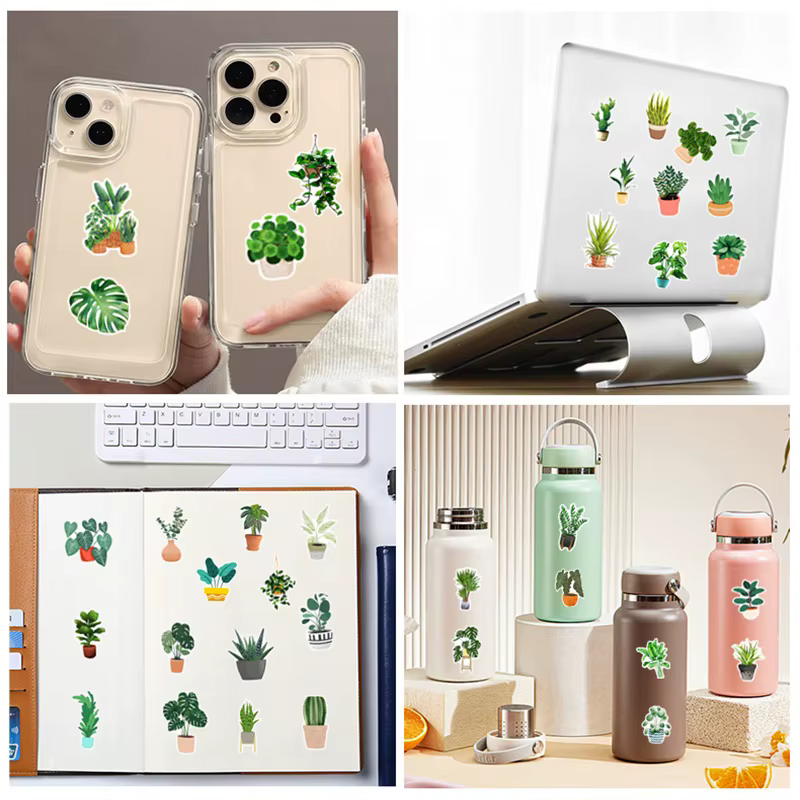 10/30/50PCS Autocollants en PVC adhésifs à motif de plantes vertes fraîches