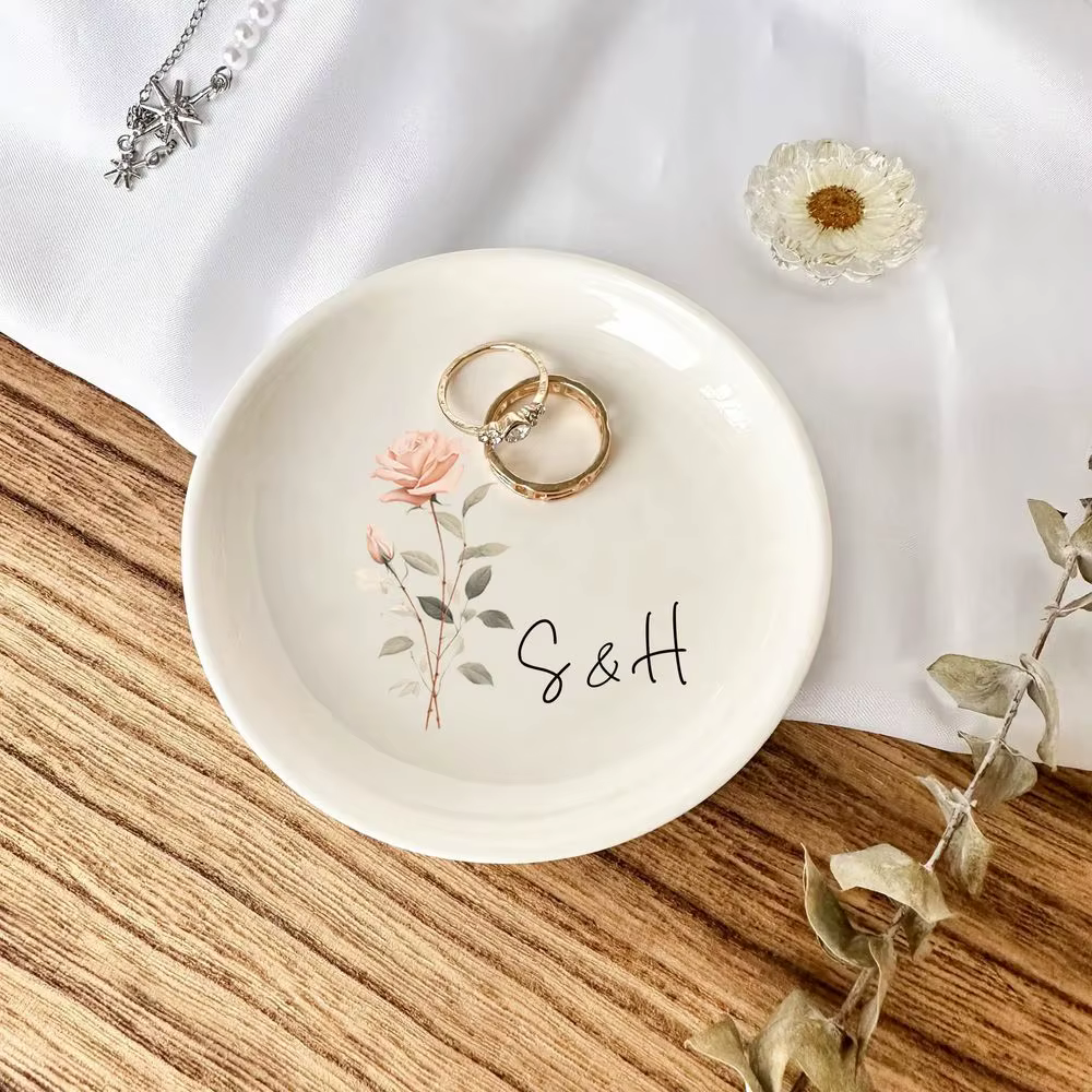 Plat de bibelot de fleur de naissance personnalisé