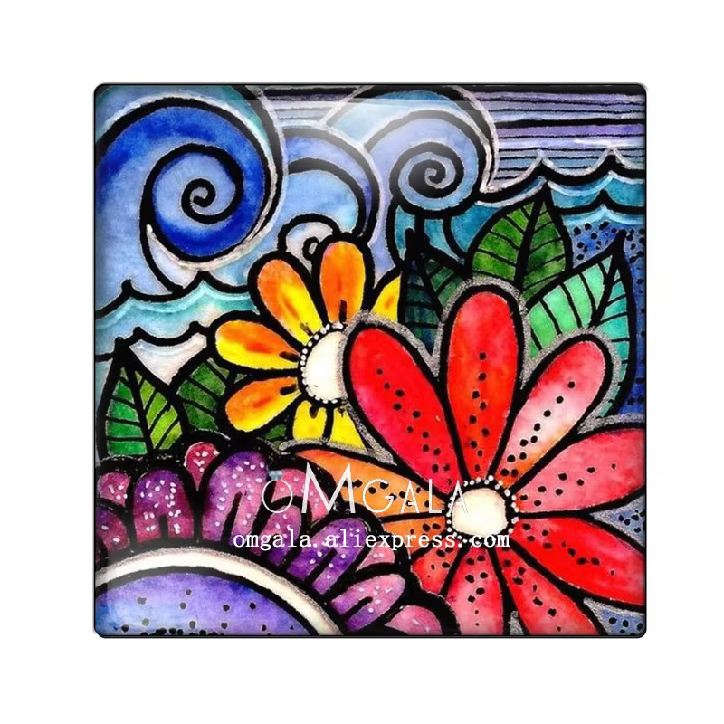 Art coloré peinture à l'huile fleurs carré 10 pièces mélangées 12mm/20mm/25mm/30mm photo verre cabochon démo dos plat résultats de fabrication