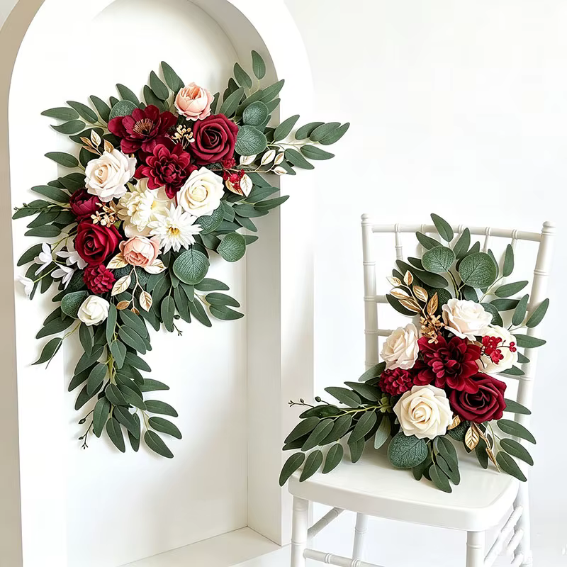 Ensemble de guirlandes florales artificielles bordeaux pour arche de mariage