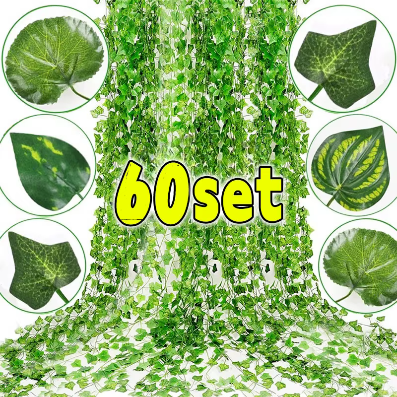 Feuilles de lierre vertes artificielles en rotin