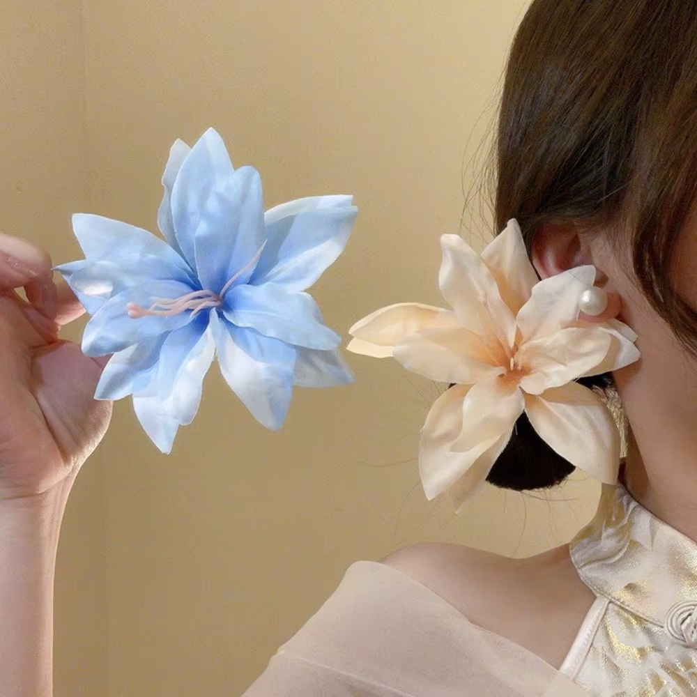 Barrettes à fleurs rouges en tissu pour femmes, pinces à cheveux à longues pampilles en forme de pétales, épingles à cheveux bec de canard, accessoires capillaires pour les vacances d'été