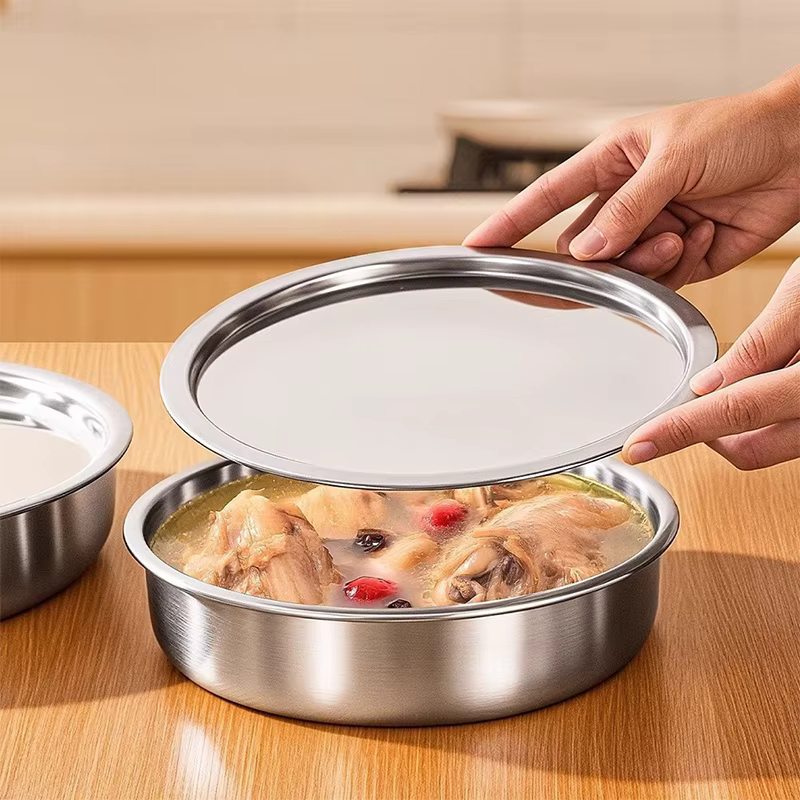Bol à salade, dessert, soupe, récipient alimentaire, bol à riz et nouilles, bol à œufs vapeur en acier inoxydable avec couvercle, vaisselle de cuisine, fruits
