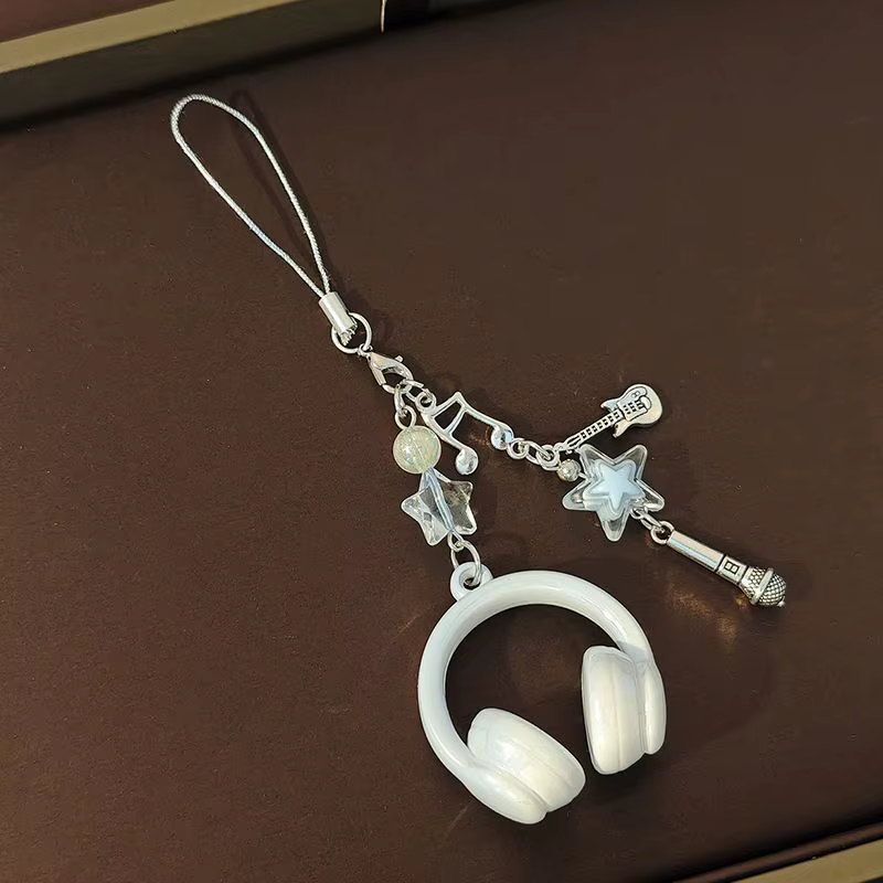Chaîne de téléphone perlée style Ins avec écouteurs musicaux, porte-clés Y2K créatif pour filles, mini-casque, pendentif de sac, lanière suspendue, cadeau
