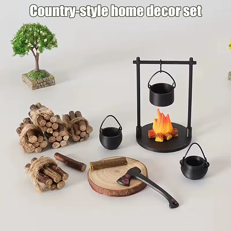 Feu de camp miniature et théière