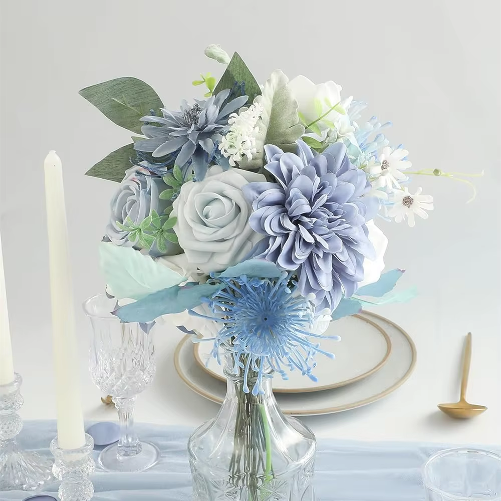 AUSOGO – Coffret de fleurs artificielles bleu poudré