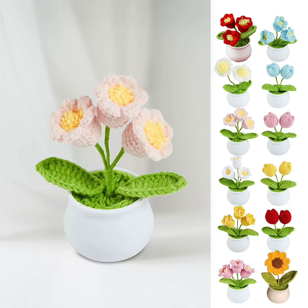 Tricoté à la main tournesol tulipe Crochet fleurs empotage tissé