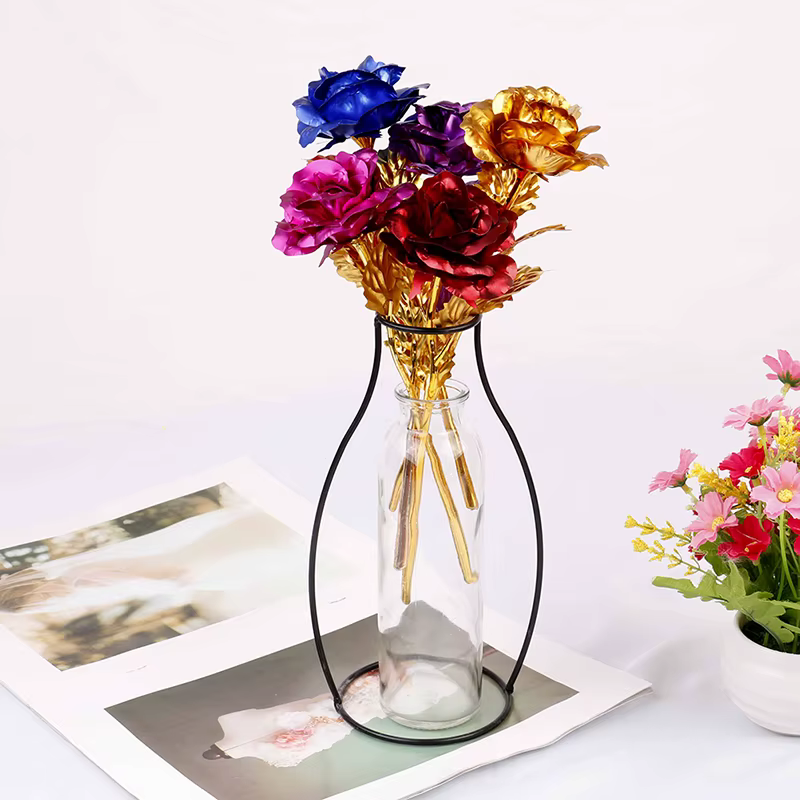 Fleurs roses dorées plaquées or 24 carats pour la maison