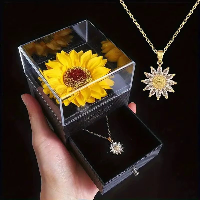 Collier tournesol avec coffret cadeau pour petite amie femme je t'aime parfait pour la fête des mères