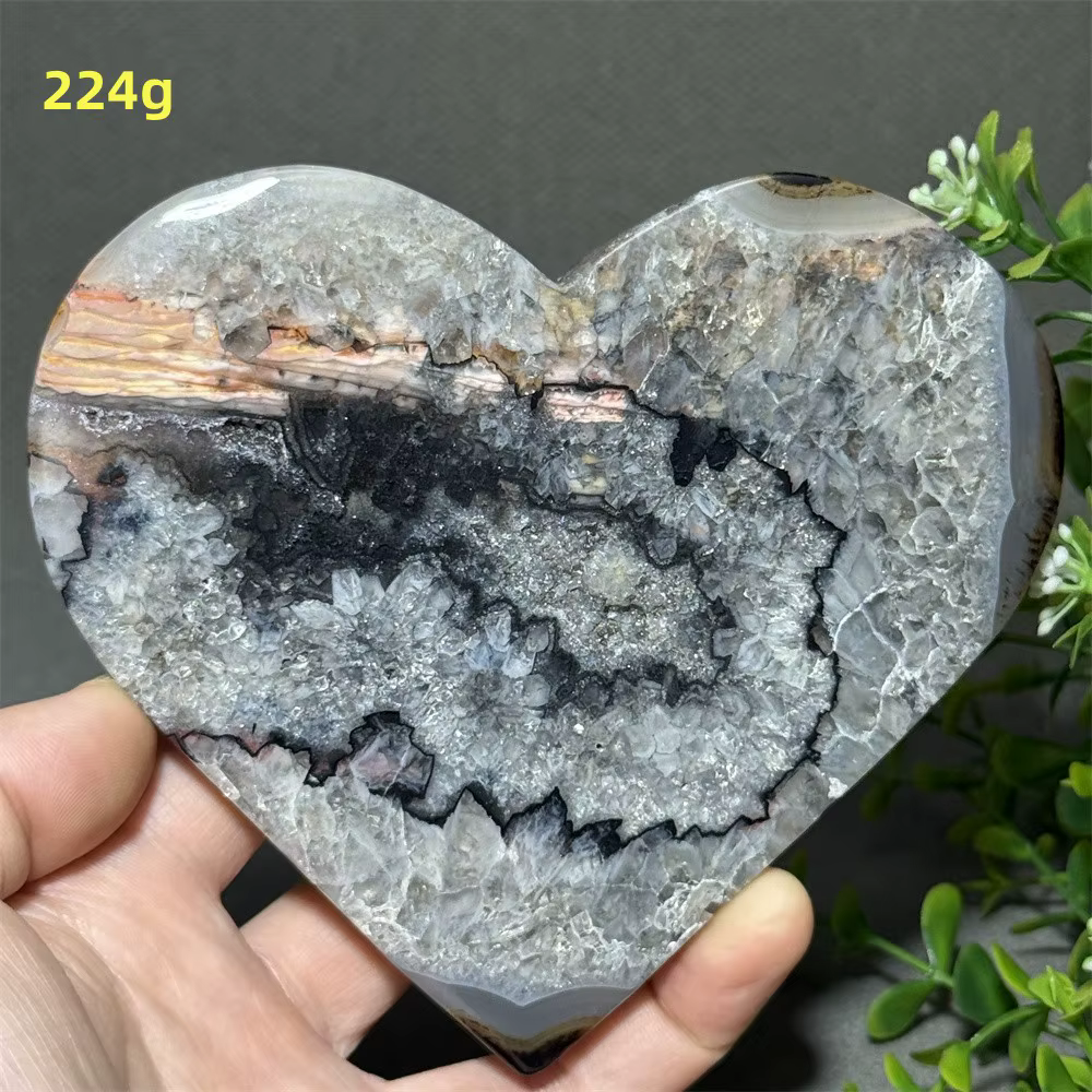 Agate florale naturelle à motif magnifique, cristal minéral en forme de cœur, ornements énergétiques pour la maison et le jardin, méditation, guérison, cadeau porte-bonheur