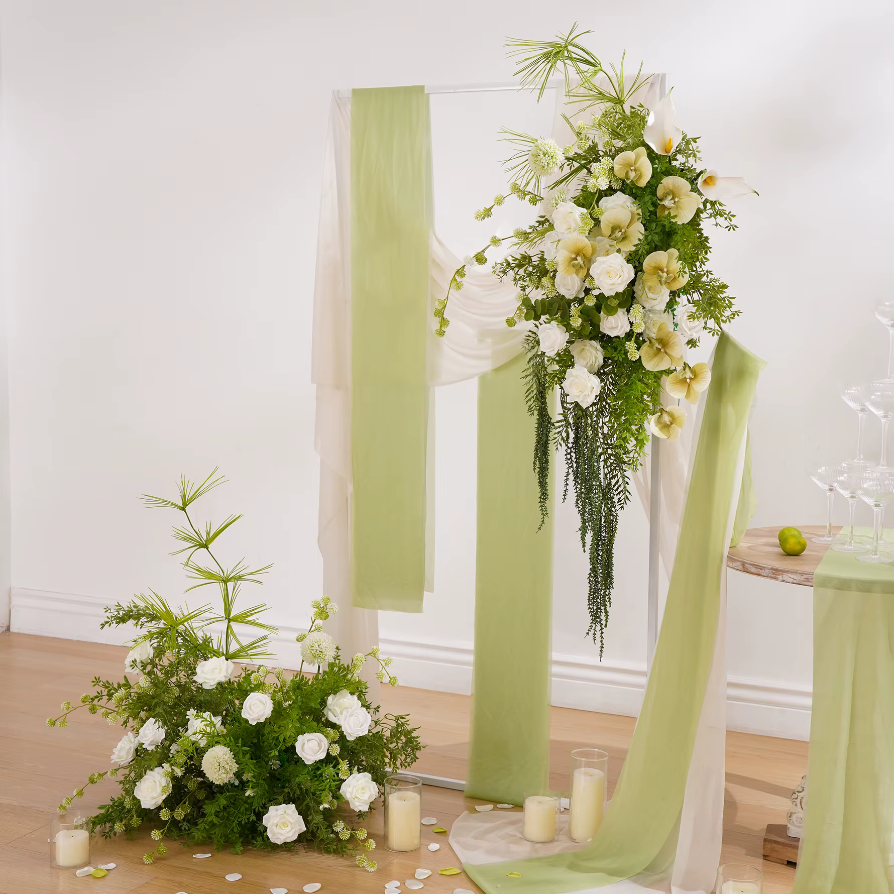 CHUXIN C9018 Mori champs orchidée blanche suspendue verdure fleur rangée extérieure mariage route plomb allée Arrangement floral décoration