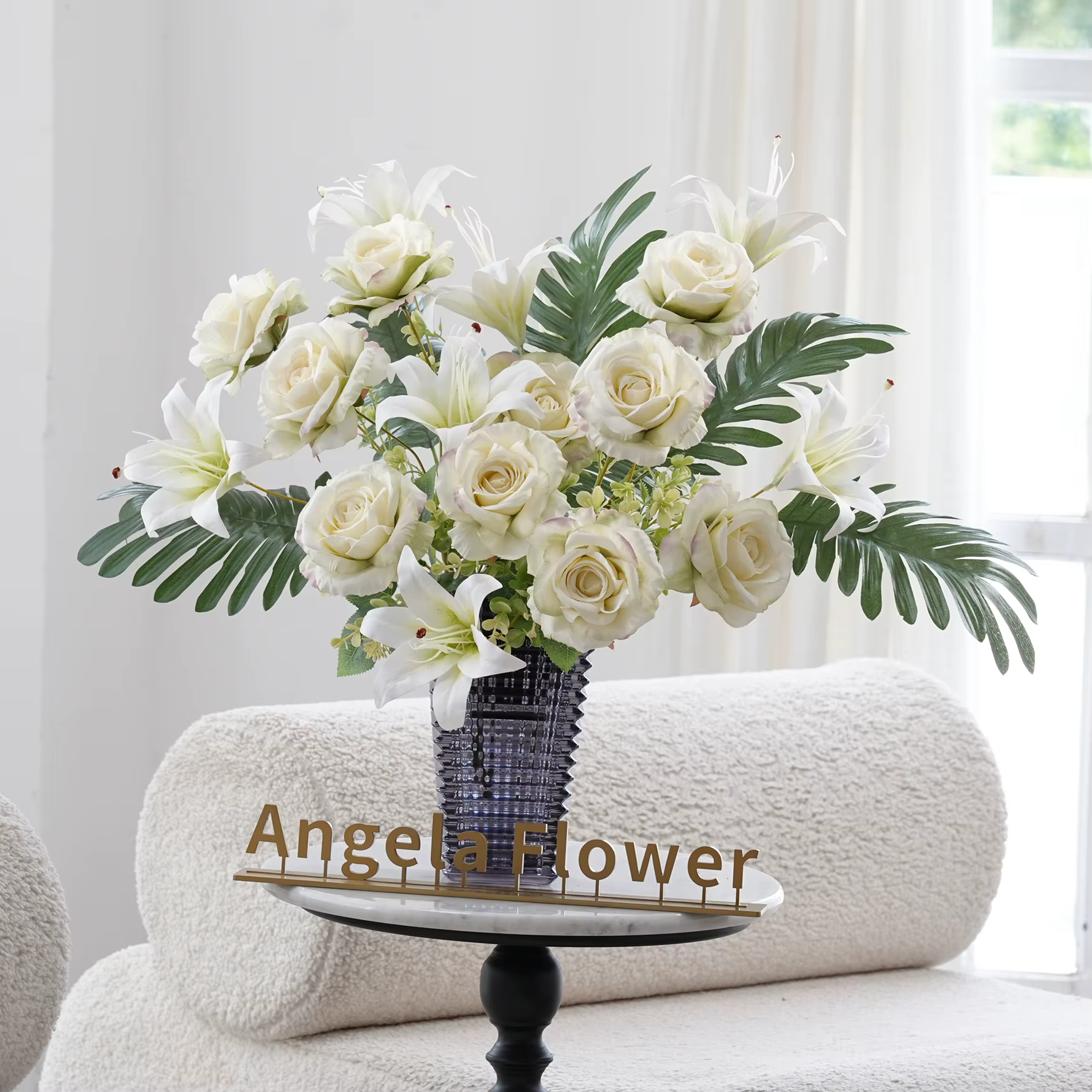 Bouquet de roses de lys artificielles en soie
