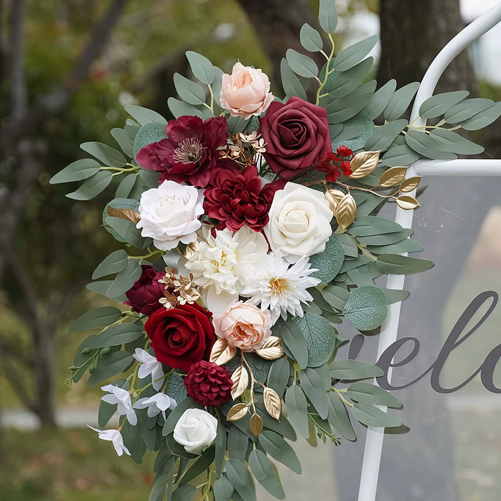 Ensemble de guirlandes florales artificielles bordeaux pour arche de mariage