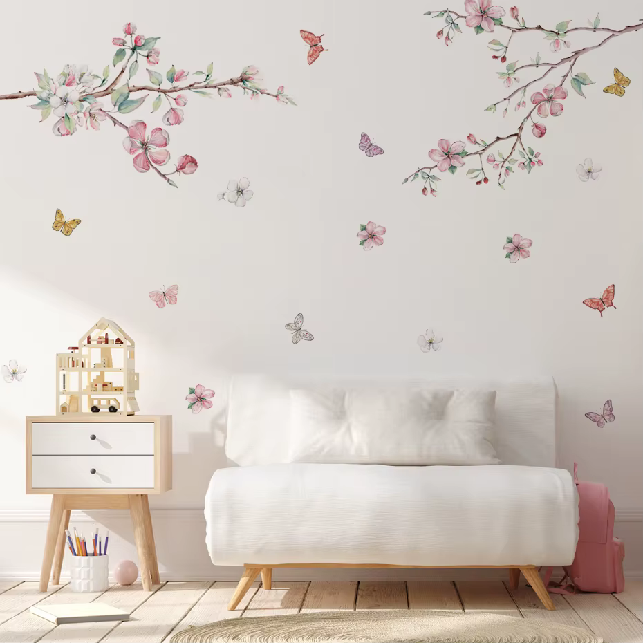 Autocollants muraux aquarelle fleurs roses