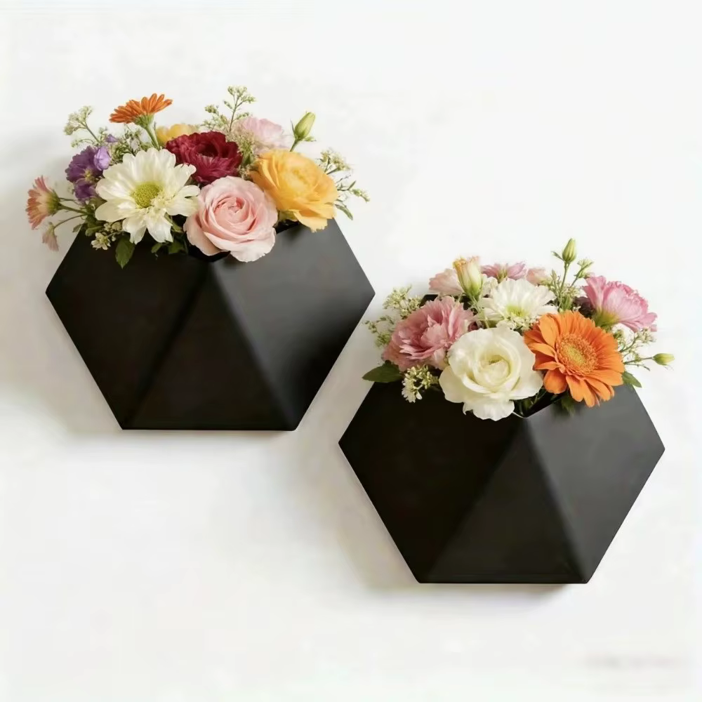 Pot de fleurs mural hexagonal avec trous de fixation