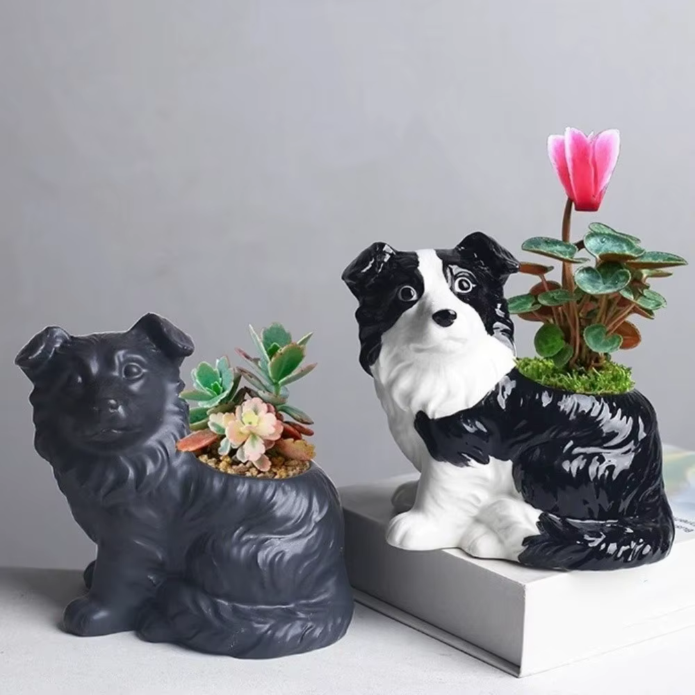 Pot de fleurs en céramique mignon en forme de chien