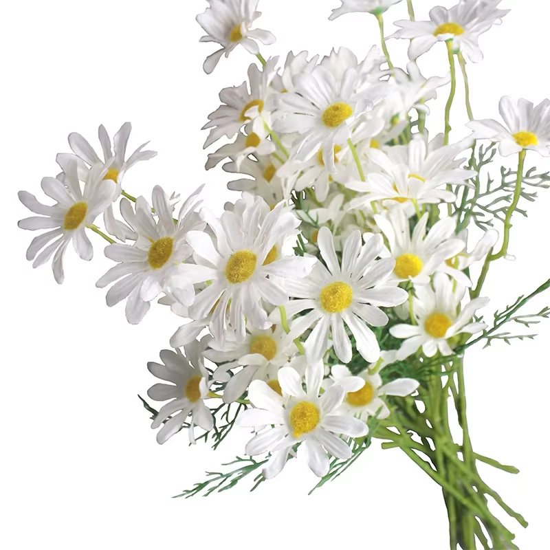 Marguerites blanches fleurs artificielles longue branche Bouquet fête de famille décoration de mariage bricolage mariée soie fleur artificielle