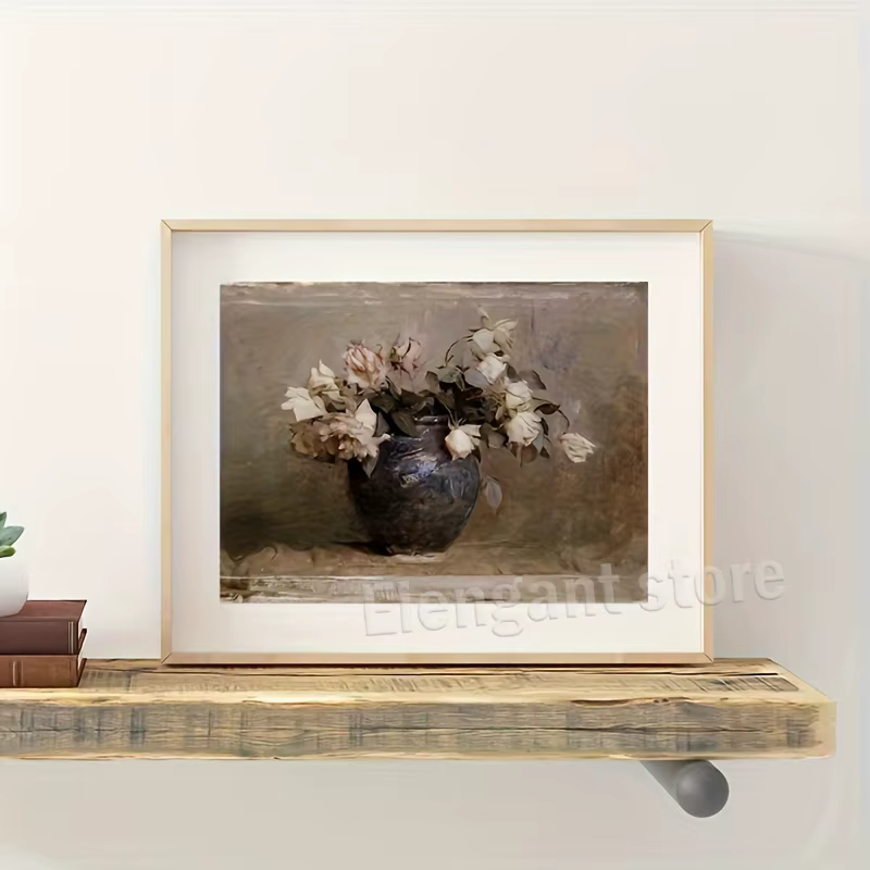Peinture sur toile à l'huile de pivoines de fleurs vintage