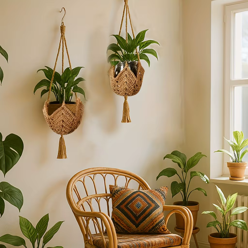 Support de plante en macramé en jute style bohème – Convient aux pots de 3 à 12 pouces