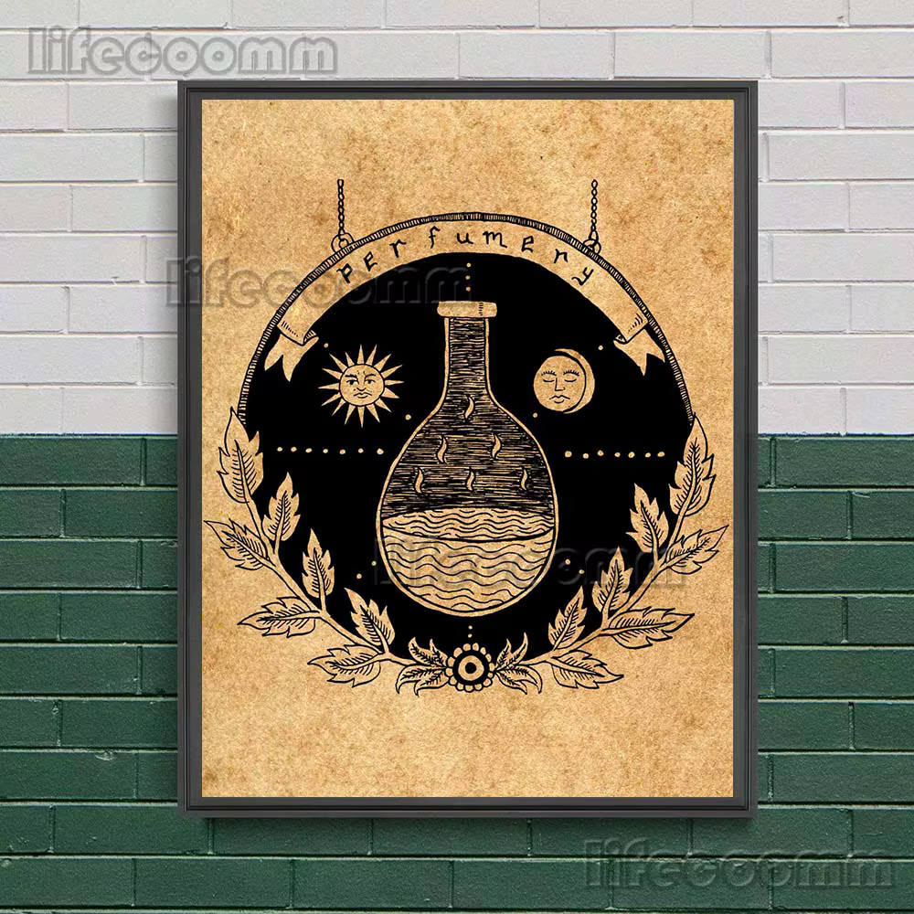 Affiche d'art avec plante pleine de soleil et de lune